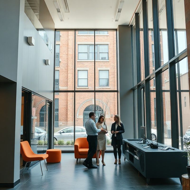 The Hancdiv Sydney campus interior with sandstone facade visible through tall windows